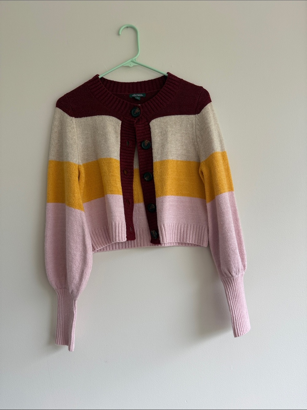 wild fable Burgundy, Cream, Mustard & Pink Striped Cropped Cardigan